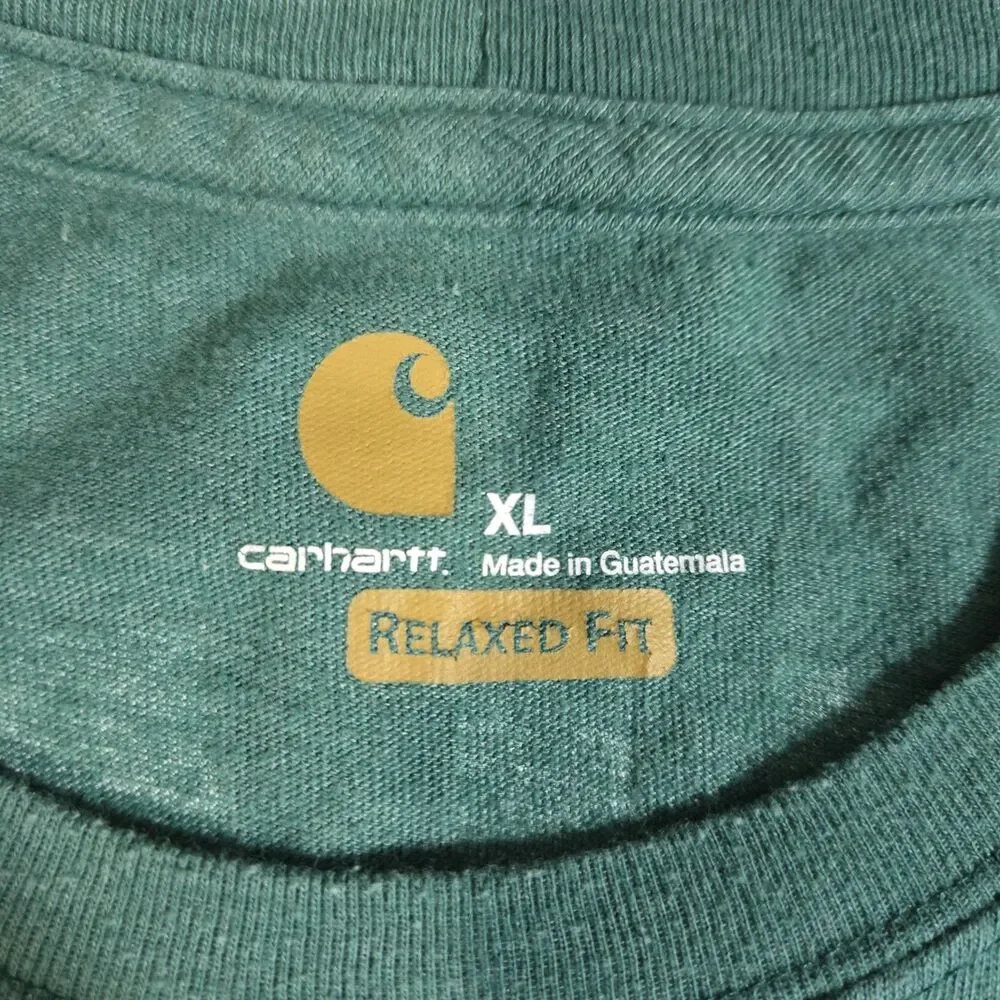 Mens Carhartt Short Sleeve T Shirt Green Relaxed Fit XL Chest Pocket